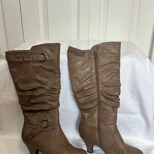 Brown Heeled Boots with Buckle Details